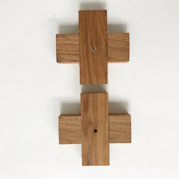 Handmade Wooden Cross Plus X Shaped Candlestick Candle Holders Set of 2 - Picture 6 of 9